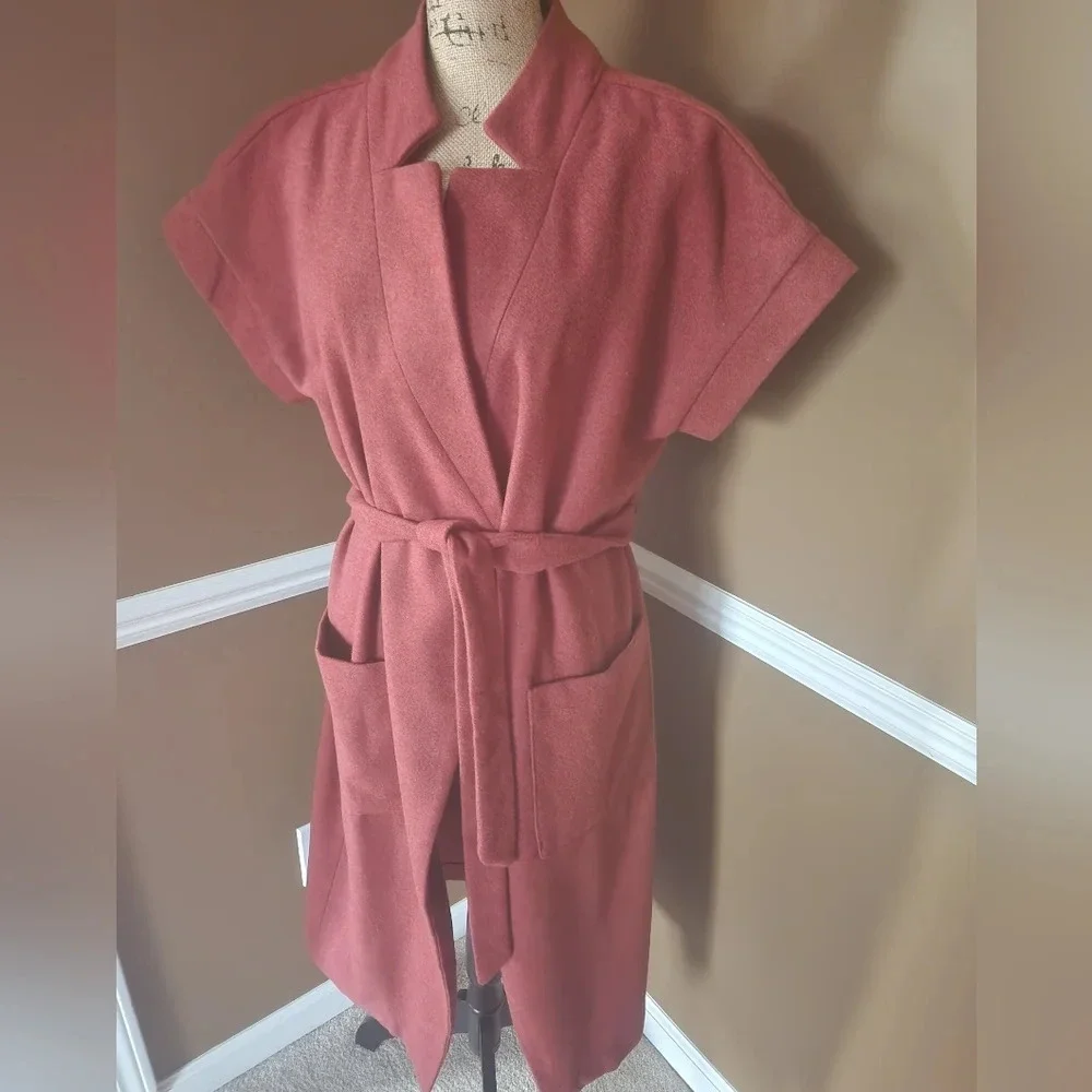 NWT‎ Petite Medium Copper Red Tie Pea Coat With Pockets by Worthington